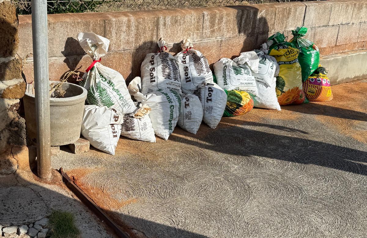 Bags of yard waste lined up and ready for junk removal pickup